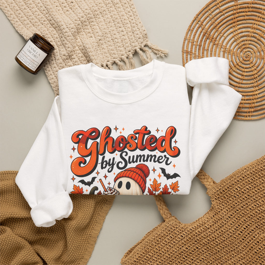 Ghosted by Summer ghost illustration Sweatshirt | autumn leaves, iced coffee