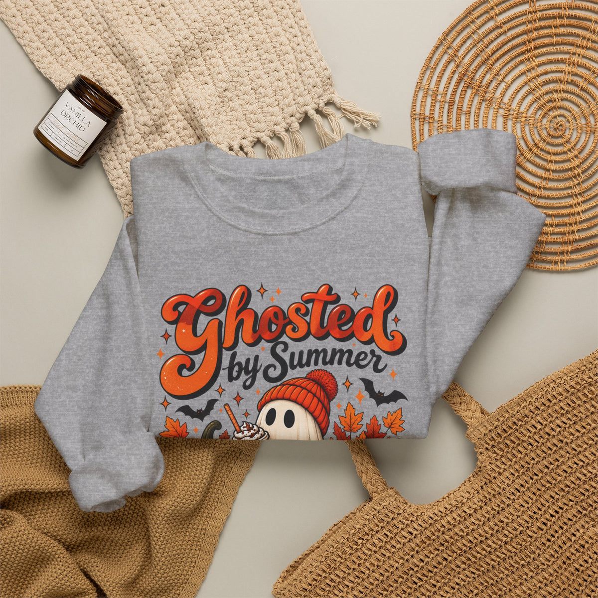 Ghosted by Summer ghost illustration Sweatshirt | autumn leaves, iced coffee