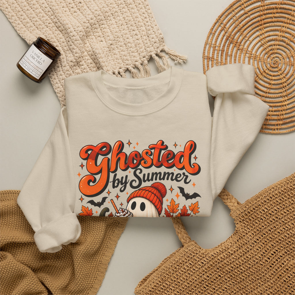 Ghosted by Summer ghost illustration Sweatshirt | autumn leaves, iced coffee